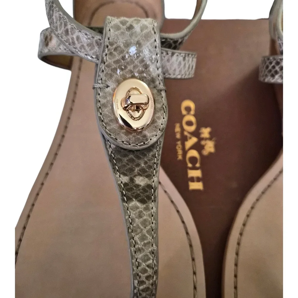 Coach Ingrid Natural Snake Print‎ Leather Thong Sandals Ankle Strap Size 8.5 New - Picture 4 of 8